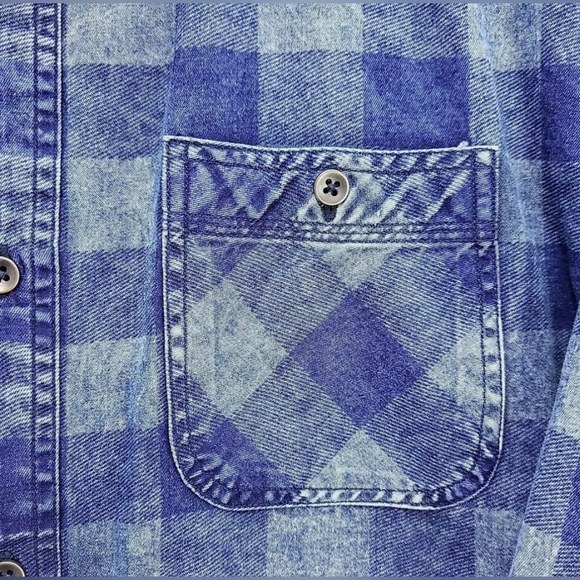 NWT Flag and Anthem Denim Shirt Mens sz Large Blue Plaid Button Up - Picture 4 of 12